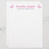 En-tête De Lettre Flamant rose rose mignon avec violet (Devant / Derrière)