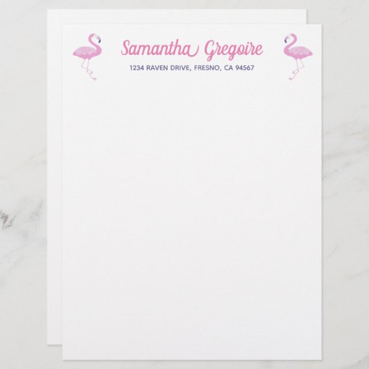 En-tête De Lettre Flamant rose rose mignon avec violet (Devant / Derrière)