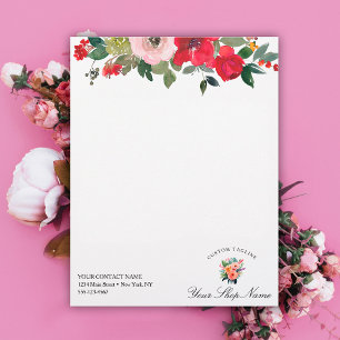 En-tête De Lettre Fleur rose et rouge tendance, nom d'entreprise et