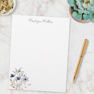 En-tête De Lettre Fleur Sauvage Bleue Élégante Nom Personnalisé Flor