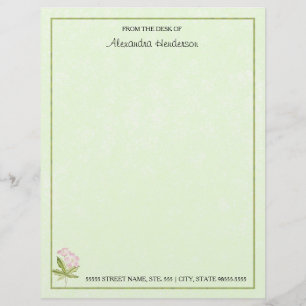 En-tête De Lettre Fleur sauvage vert assez rose d'aquarelle avec le
