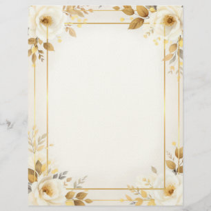 En-tête De Lettre Fleurs blanches et dorées et papeterie à double ca
