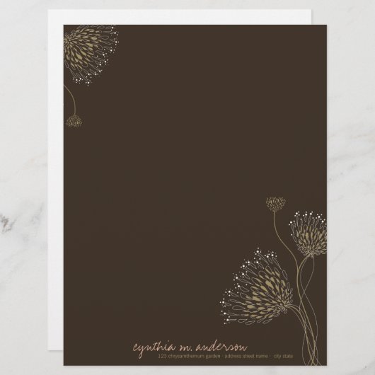 En-tête De Lettre Fleurs Brown Chrysanthème Élégant Chic Floral (Devant / Derrière)