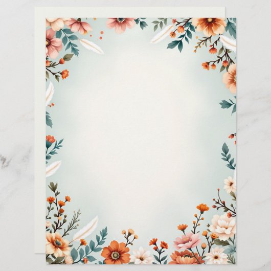 En-tête De Lettre Fleurs et plumes blanches (Devant / Derrière)