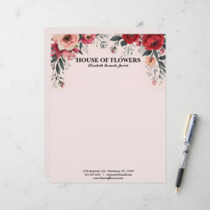 En-tête De Lettre Fleurs roses et rouges vives sur fond rose