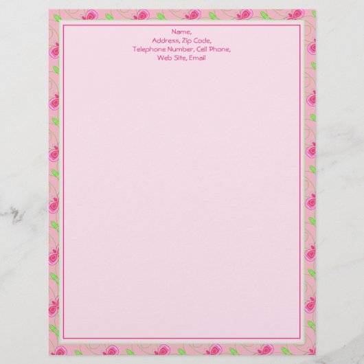 En-tête De Lettre Fleurs Roses Personnalisées Stationnaires Ou (Devant)