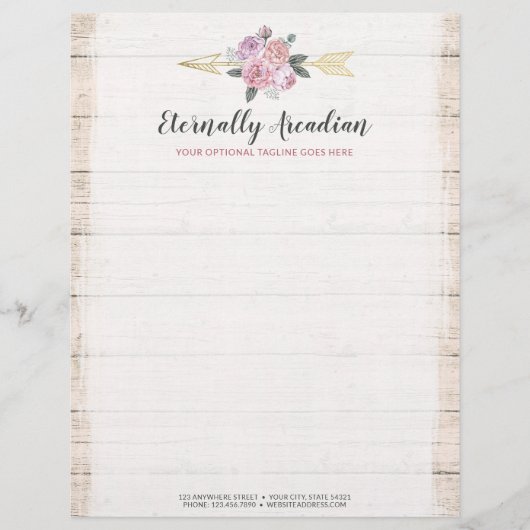 En-tête De Lettre Flore bohème rustique Flèches Blush rose or Boho (Devant)