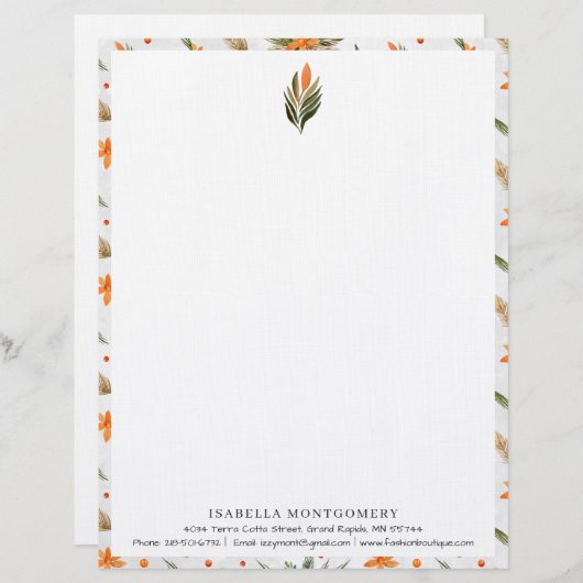 En-tête De Lettre Flore rustique simple | Monogramme (Devant / Derrière)