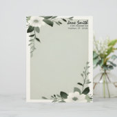 En-tête De Lettre Flower Overlay Sage Green Personalized Stationery (Debout devant)