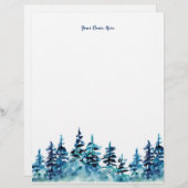 En-tête De Lettre Forêt de pins à main bleu vert (Devant / Derrière)