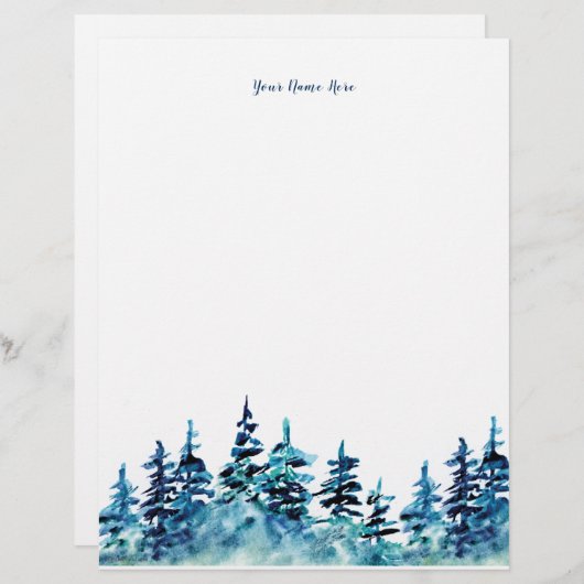 En-tête De Lettre Forêt de pins à main bleu vert (Devant / Derrière)