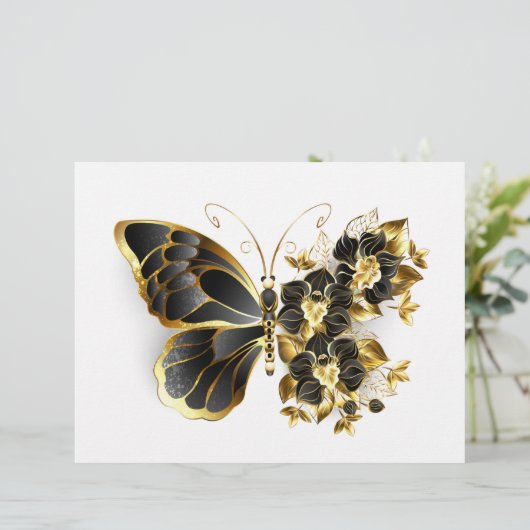 En-tête De Lettre Gold Flower Butterfly with Black Orchid (Debout devant)