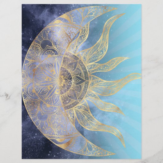 En-tête De Lettre Gold Moon Sun Mandala Celestial Design (Devant)