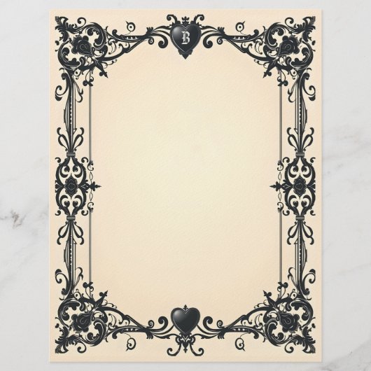 En-tête De Lettre Gothic Black Heart Stationery Paper (Devant)