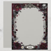 En-tête De Lettre Gothique avec fleurs rouges et blanches et crâne (Devant / Derrière)
