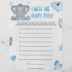 En-tête De Lettre Guess The Baby Food [Baby Elephant [Bleu]