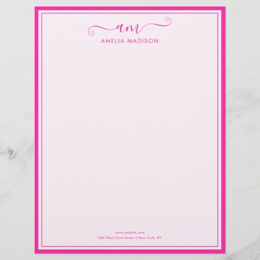 En-tête De Lettre Handwritten Script Vibrant Pink Letterhead (Devant)
