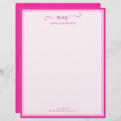 En-tête De Lettre Handwritten Script Vibrant Pink Letterhead (Devant / Derrière)