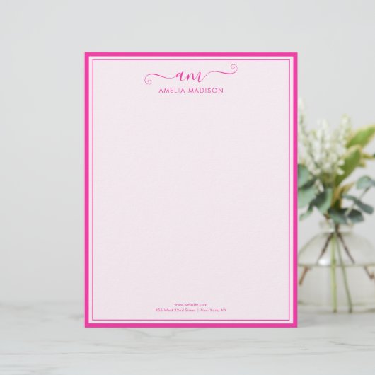 En-tête De Lettre Handwritten Script Vibrant Pink Letterhead (Debout devant)