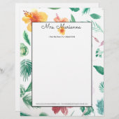 En-tête De Lettre Hibiscus à l'aquarelle main Motif Script été (Devant / Derrière)