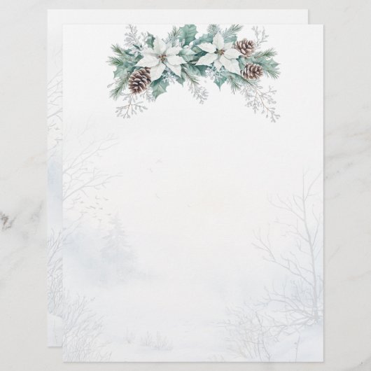 En-tête De Lettre Hiver Poinsettia Pine Cônes Noël (Devant / Derrière)
