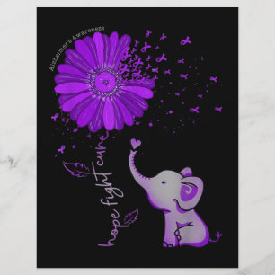 En-tête De Lettre Hope Fight Cute Elephant Alzheimer's Purple Ribbon