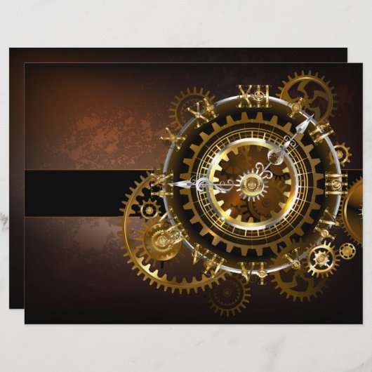 En-tête De Lettre Horloge Steampunk avec des engrenages anciens (Devant / Derrière)