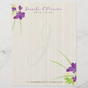 En-tête De Lettre Illustration Du Beige Violet Et De La Fleur Verte