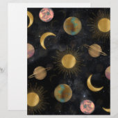 En-tête De Lettre Illustration Gold Sun Moon Planètes Space (Devant / Derrière)