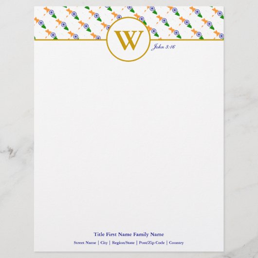 En-tête De Lettre INDE Écriture chrétienne papier à lettres (Devant)