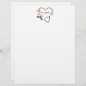 En-tête De Lettre Infirmière soignante Stethoscope floral (Devant / Derrière)