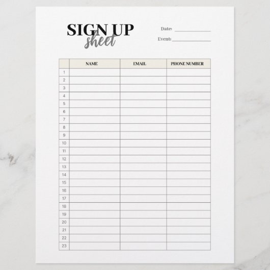 En-tête De Lettre Inscrivez-vous au modèle du formulaire (Devant)