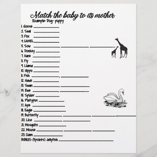 EN-TÊTE DE LETTRE JEU D'APPARIEMENT D'ANIMAUX BÉBÉS ET MAMANS (Devant)