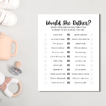 Jeu de baby shower imprimable : Préfèrerait-elle ?