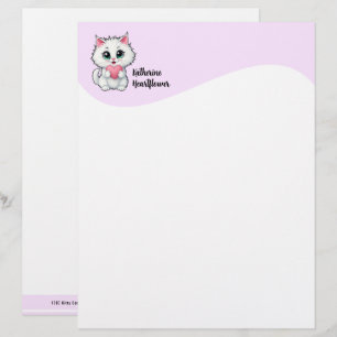 En-tête De Lettre Joli Chat Blanc Tenant Un Coeur 1
