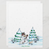En-tête De Lettre Joyeux Noël ! Snowman avec chat et chiot (Devant / Derrière)