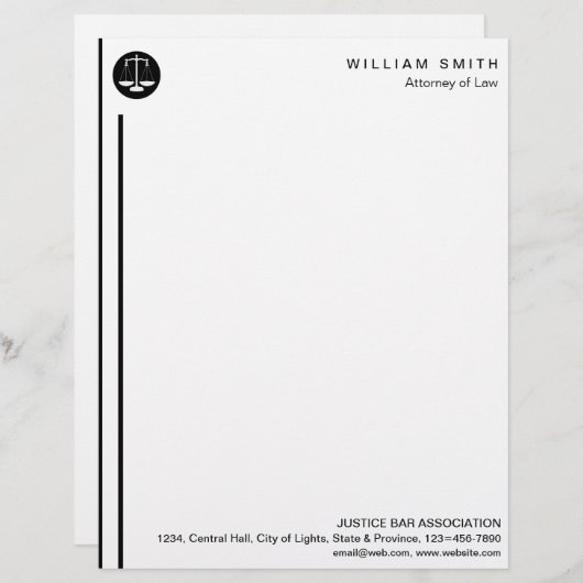 En-tête De Lettre Justice d'échelle de noir d'avocat d'avocat simple (Devant / Derrière)