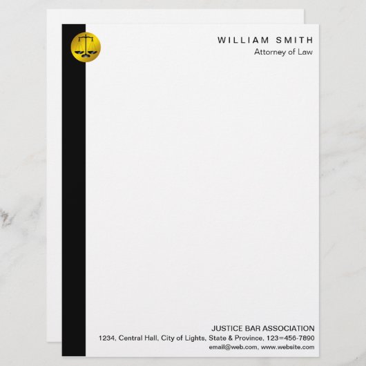 En-tête De Lettre Justice noire d'avocat d'échelle d'or d'avocat (Devant / Derrière)