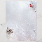 En-tête De Lettre Kitten & Red Cardinal en Neige - Papeterie 8,5x11" (Devant)