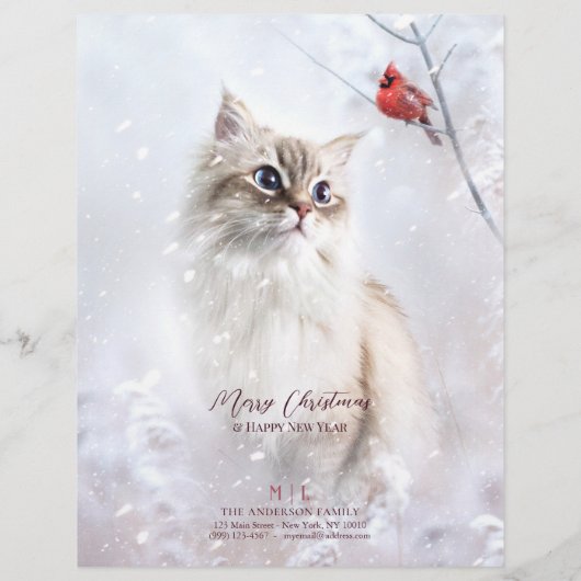 En-tête De Lettre Kitten & Red Cardinal en Neige - Papeterie 8,5x11" (Dos)