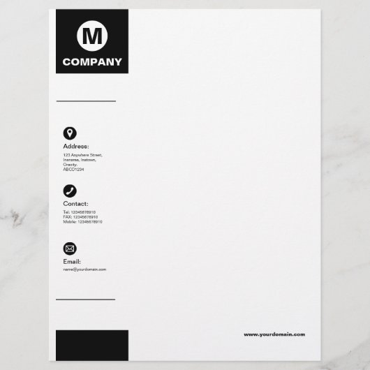 En-tête De Lettre Large Marge - Noir (Devant)