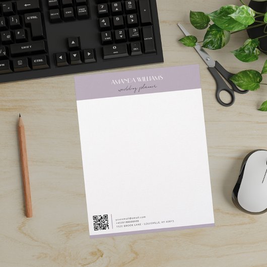 En-tête De Lettre Lavande de code QR professionnelle classique