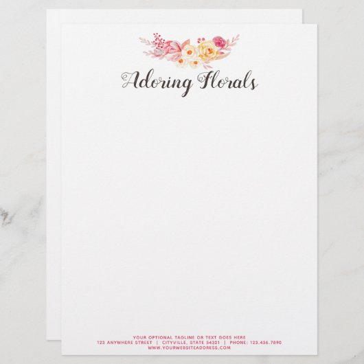 En-tête De Lettre Le cru rustique de roses chics minables rougissent (Devant / Derrière)