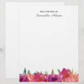 En-tête De Lettre Le magenta rose fleurit des notes d'aquarelle (Devant / Derrière)