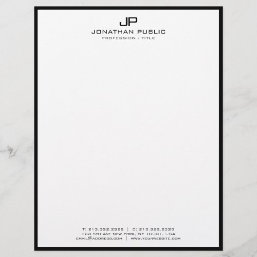 En-tête De Lettre Letterhead Professional Modern Black White Simple (Devant)