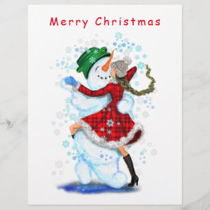 En-tête De Lettre Letterhead Snowman et Girl Dance