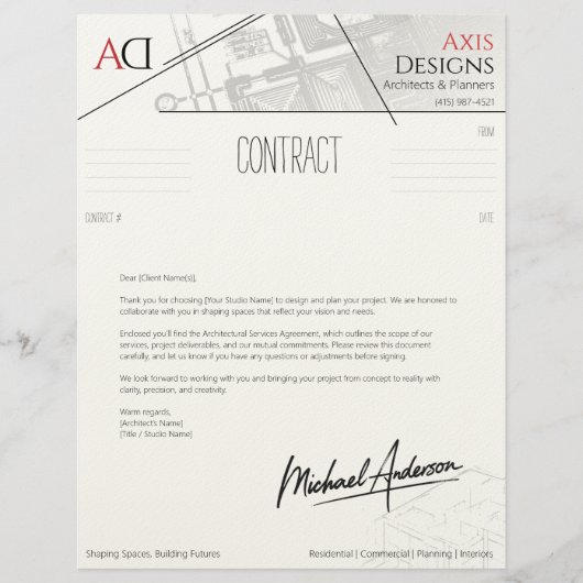 En-tête De Lettre Lettre de couverture contractuelle de l'architecte (Devant)