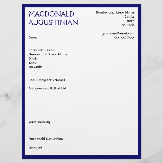 En-tête De Lettre LETTRE DE COUVERTURE RESUME moderne Personnalisabl (Devant)