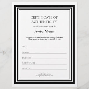 En-tête De Lettre Lettre noire et blanche Certificat d'authenticité