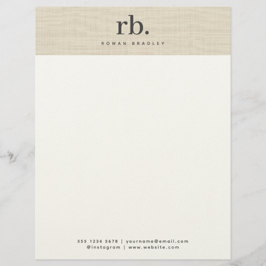 En-tête De Lettre Linge Beige Crème Texture Simple Élégant Monogramm (Devant)